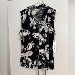 Calvin Klein Black and White Sleeveless Blouse Sz L